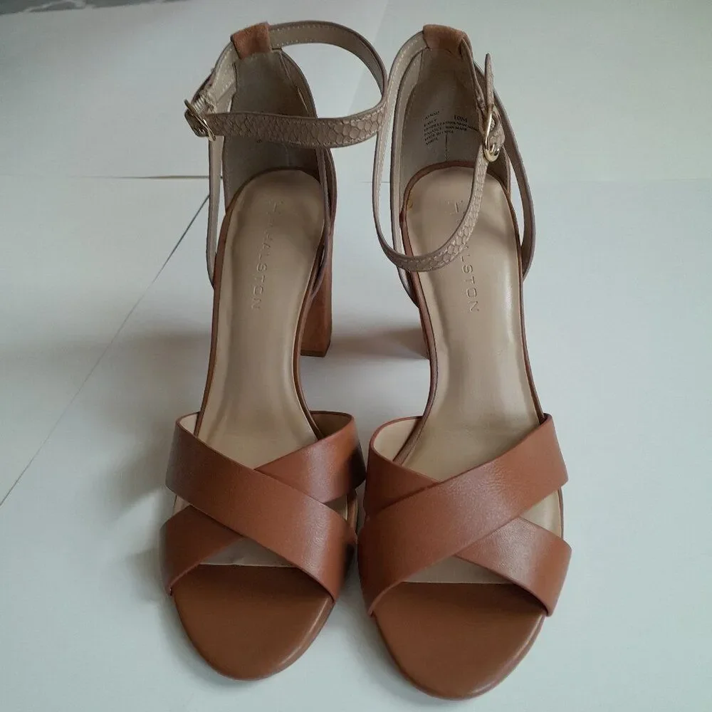 H by Halston Kaely Snake Embossed Tan Heels Size 10M
